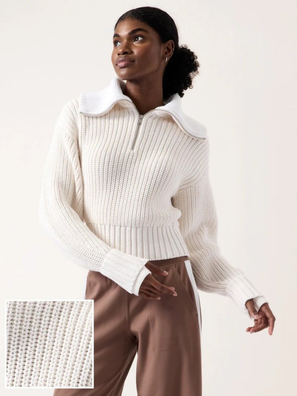 Athleta Women's Alder Sweater (White, Size S) Quarter Zip Thick Knit